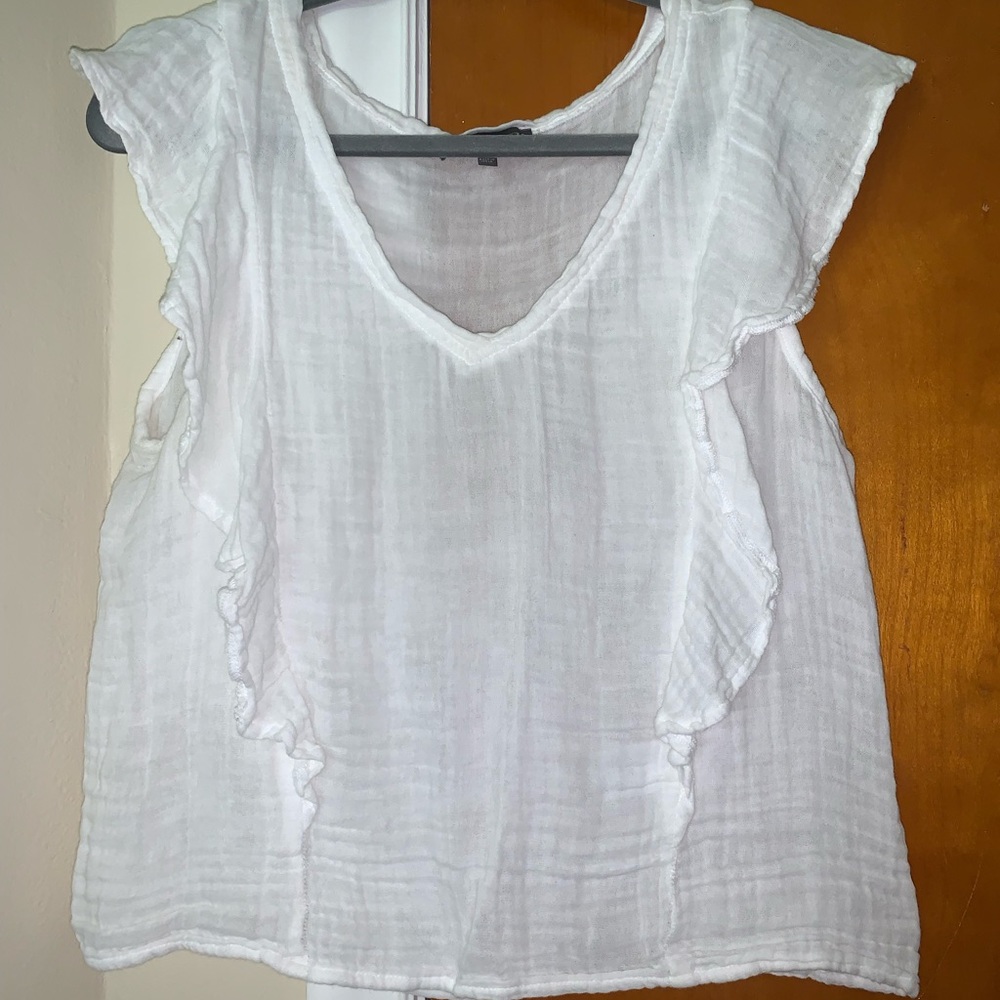 Michael Stars White Ruffled Sleeveless Blouse